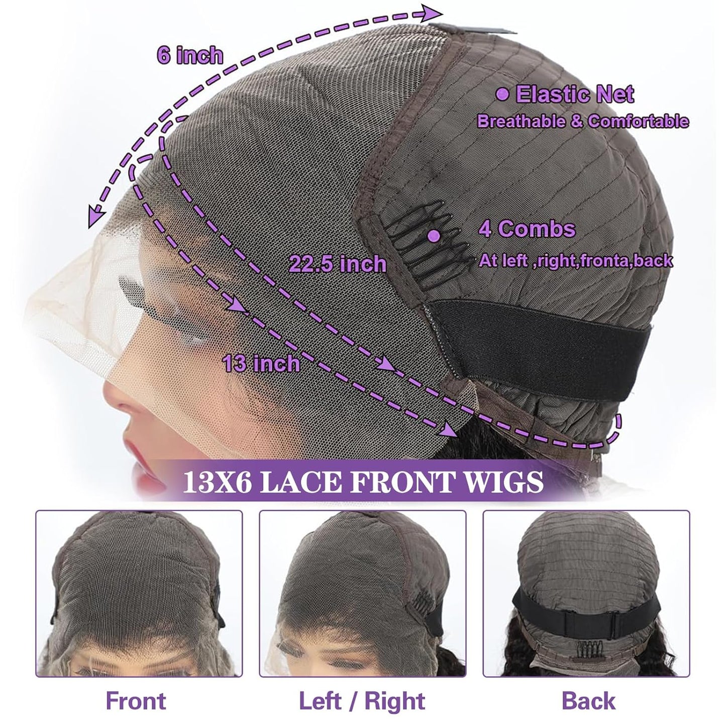 30-Inch Deep Wave Lace Front Wig - 210 Density 13X6 HD Transparent Lace, Glueless, Pre-Plucked Human Hair Wig for Women