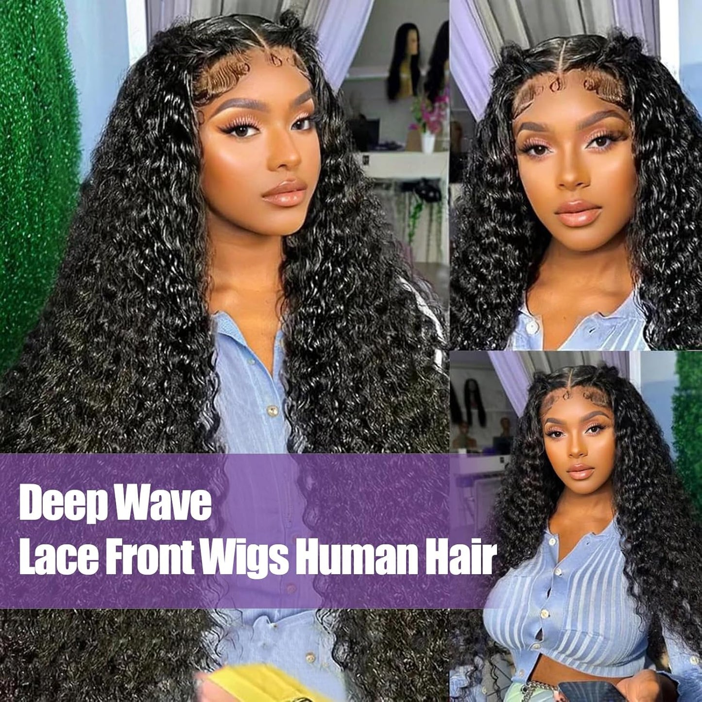 30-Inch Deep Wave Lace Front Wig - 210 Density 13X6 HD Transparent Lace, Glueless, Pre-Plucked Human Hair Wig for Women