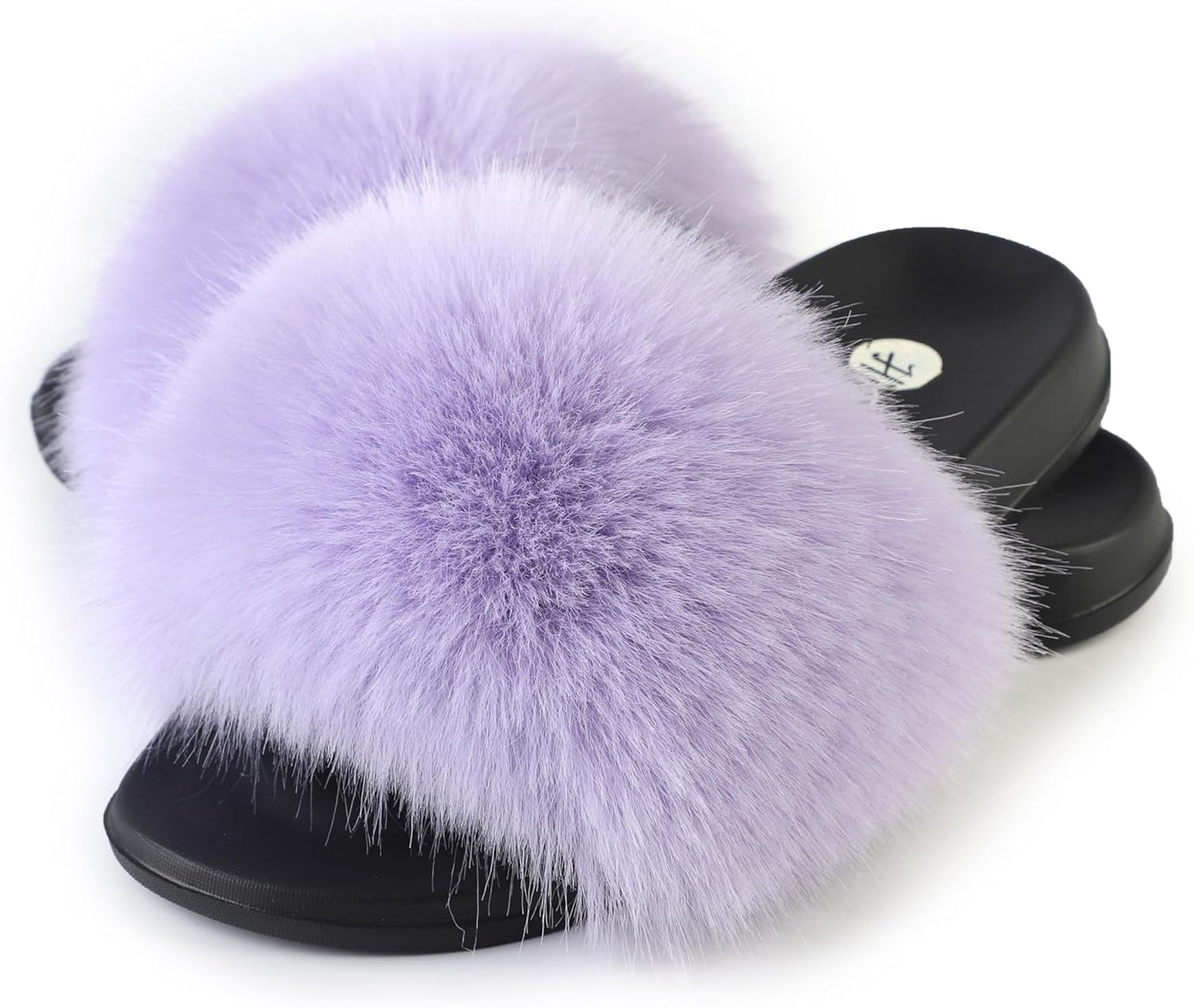 Women'S Faux Fur Slides, Open Toe Cute Fur Slippers, Indoor or Outdoor Comfortable Furry Slide Sandals with Fluffy Fur