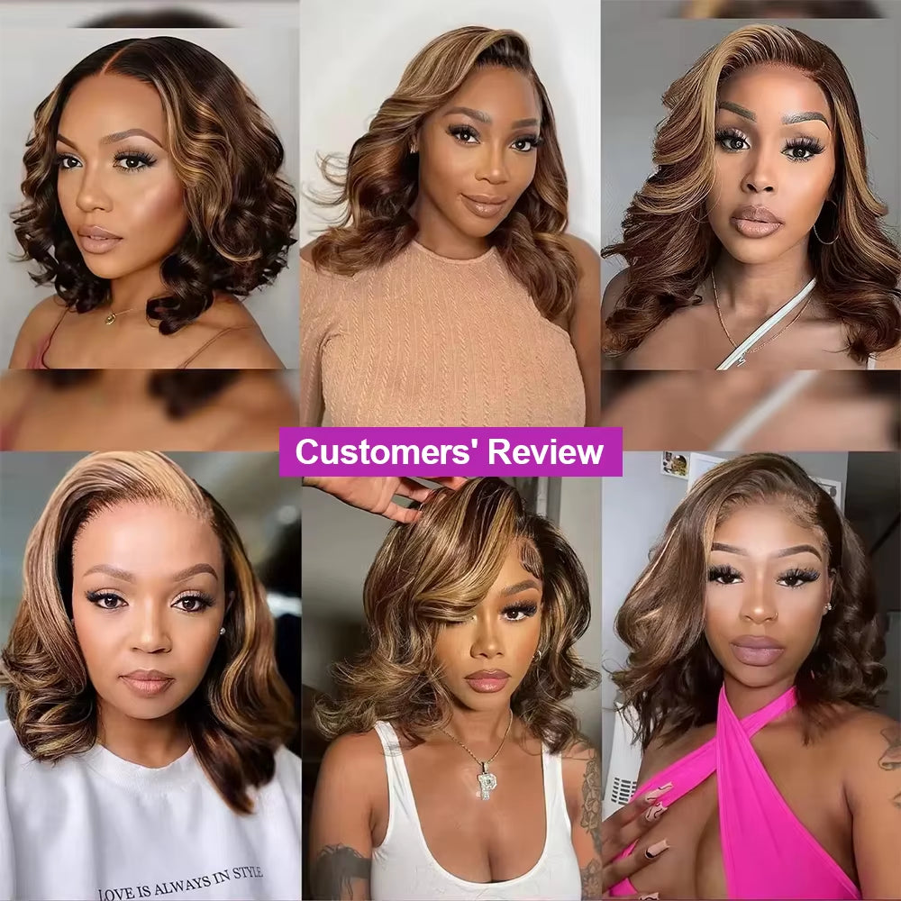 4/27 Ombre Highlight Bouncy Body Wave Bob Wig Glueless 7X5 13X4 Lace Front Bob Wigs Brazilian Human Hair Wear and Go Bob Wig