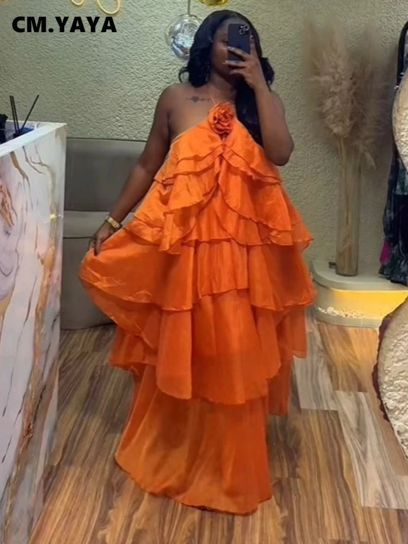 Women Sleeveless Ruffles Loose Ball Gown Smock Strap Maxi Long Sexy Dress 2025 Birthday Vacation Party Dresses Vestidos