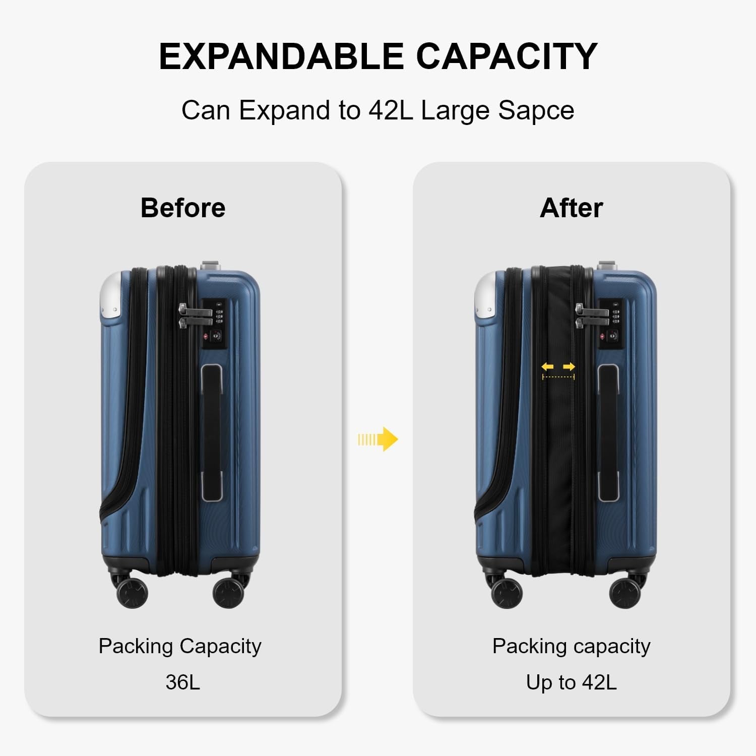Grace Carry on Luggage Airline Approved, 20 Inch Expandable Hard Sided Luggages with Spinner Wheels, Harshell Small Rolling Suitcase for Women Men with Tsa Lock, Blue
