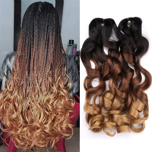 French Curly Crochet Braiding Hair - Synthetic Loose Wave Ombre Braids for Women - Spiral Curls Pre Stretched Hair Extensions