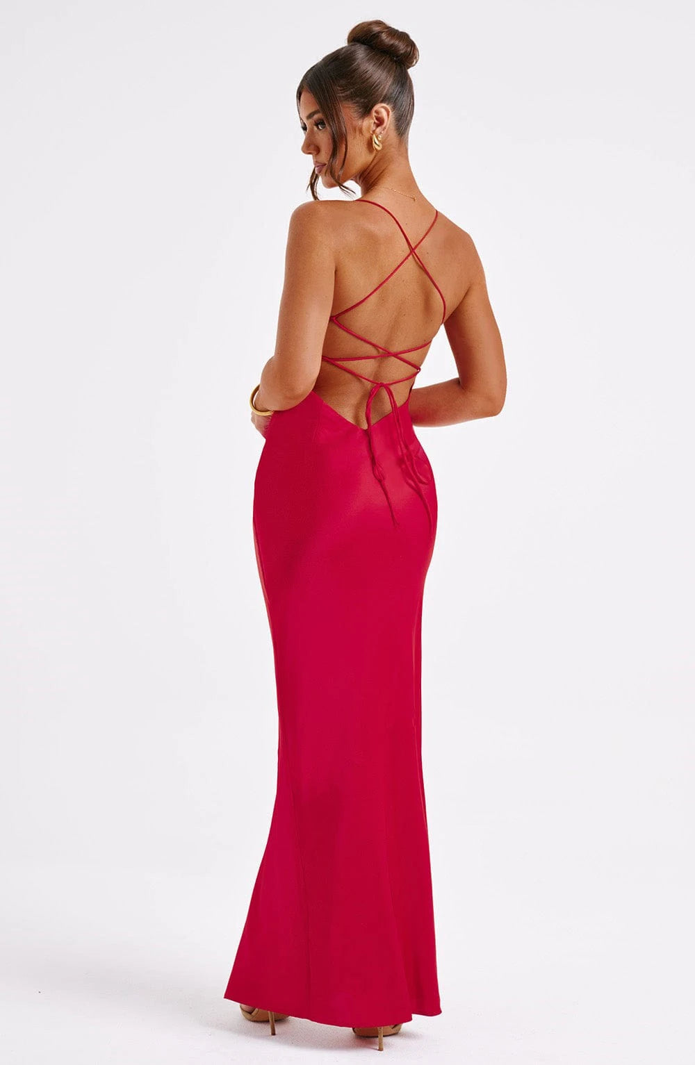 New Fashion Satin Lace up Long Dress for Women'S Spring and Summer Party Club Evening Dress, Sexy Backless Side Slit Dress