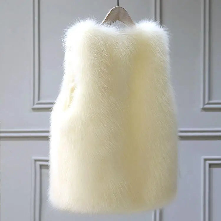 2025 Women'S Thickened Warm Fox Fur Vest Spring Autumn Outerwear Cotton Lined Versatile Slimming Faux Fur Backless Tank Top