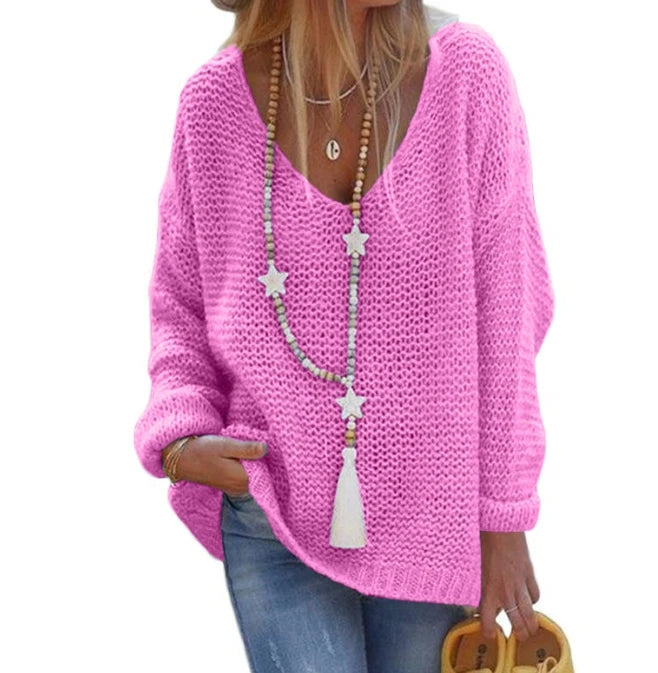 Women'S Winter Sweaters Commuting 2024 Winter Solid Color Knitted Sweater V-Neck Long Sleeved Top Loose Fit Pullover Sweater