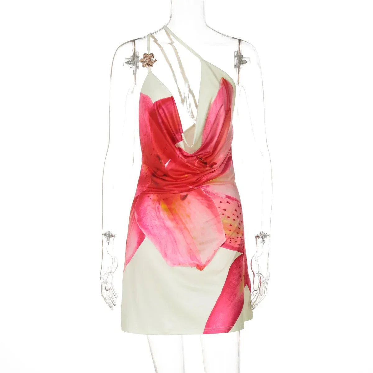 One-Shoulder Floral Print Mini Dress for Women - Summer Backless Sleeveless Bodycon Beach Vacation Outfit