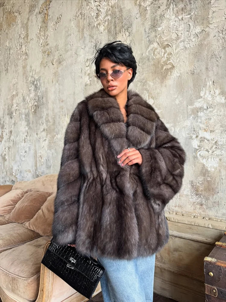 Women'S 2025 Elegant Fake Fur Jacket Fashion Winter New Sleeve Bell Lapel Long Sleeve Coat Luxury Daily High Street Lady Outwear