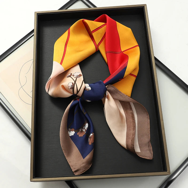 Luxury Brand 2023 Silk Square Scarf Women Cat Neck Hair Tie Band Beach Hijab Kerchief Head Headbands Bandana Female Foulard 70Cm