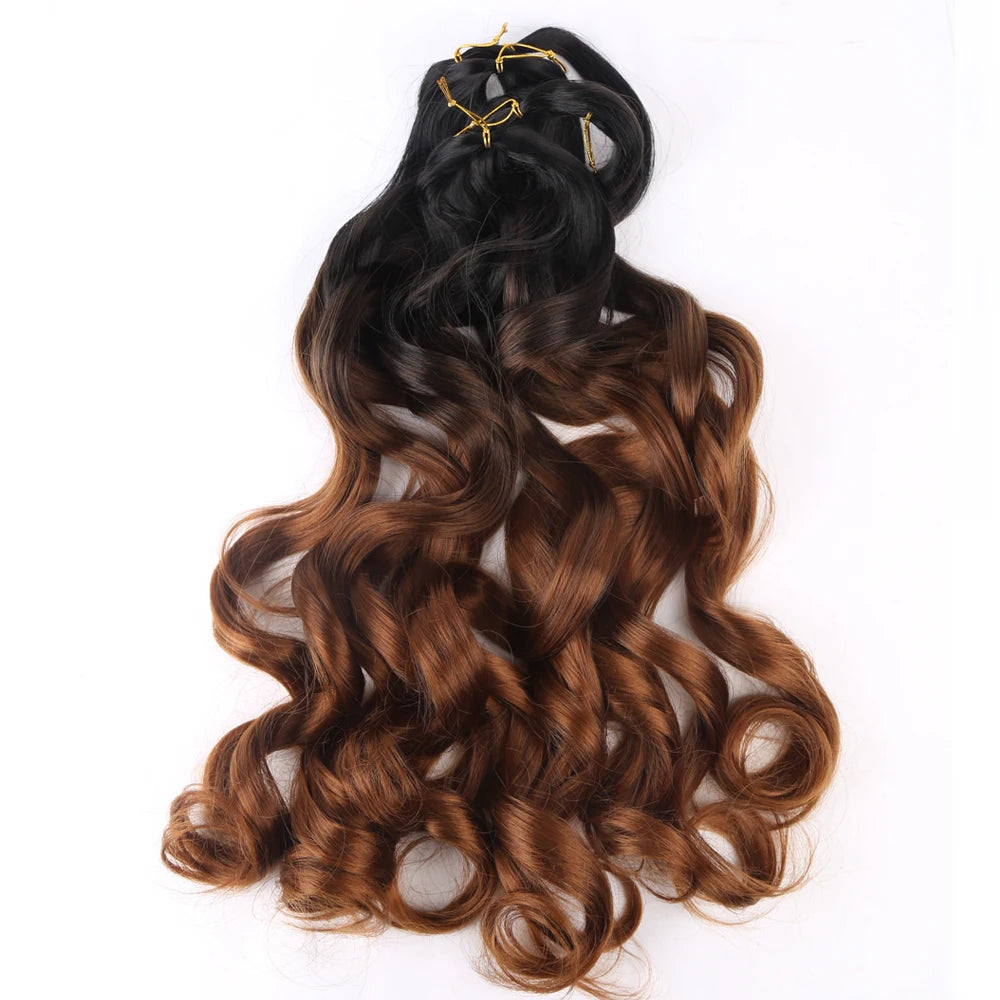French Curly Crochet Braiding Hair - Synthetic Loose Wave Ombre Braids for Women - Spiral Curls Pre Stretched Hair Extensions