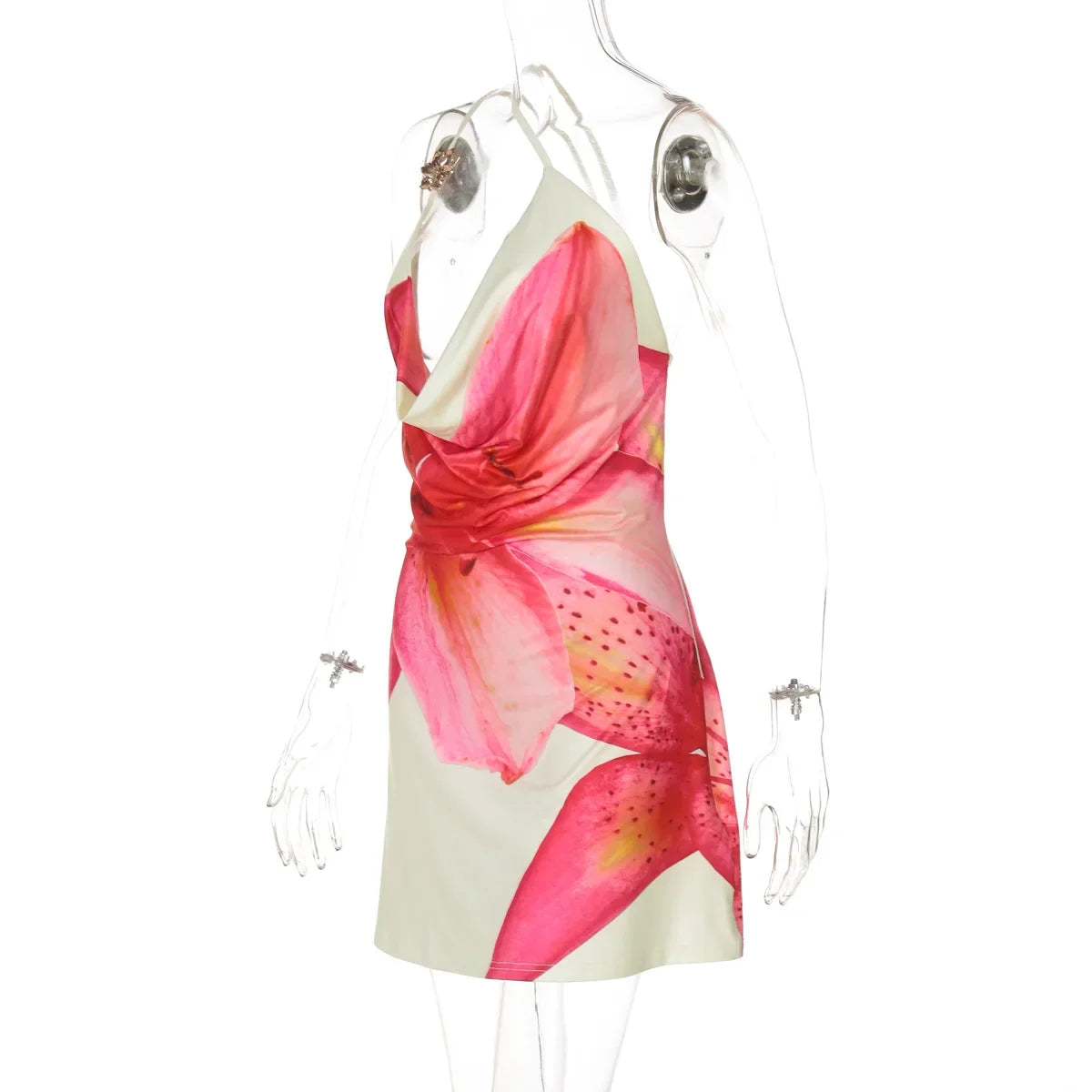 One-Shoulder Floral Print Mini Dress for Women - Summer Backless Sleeveless Bodycon Beach Vacation Outfit