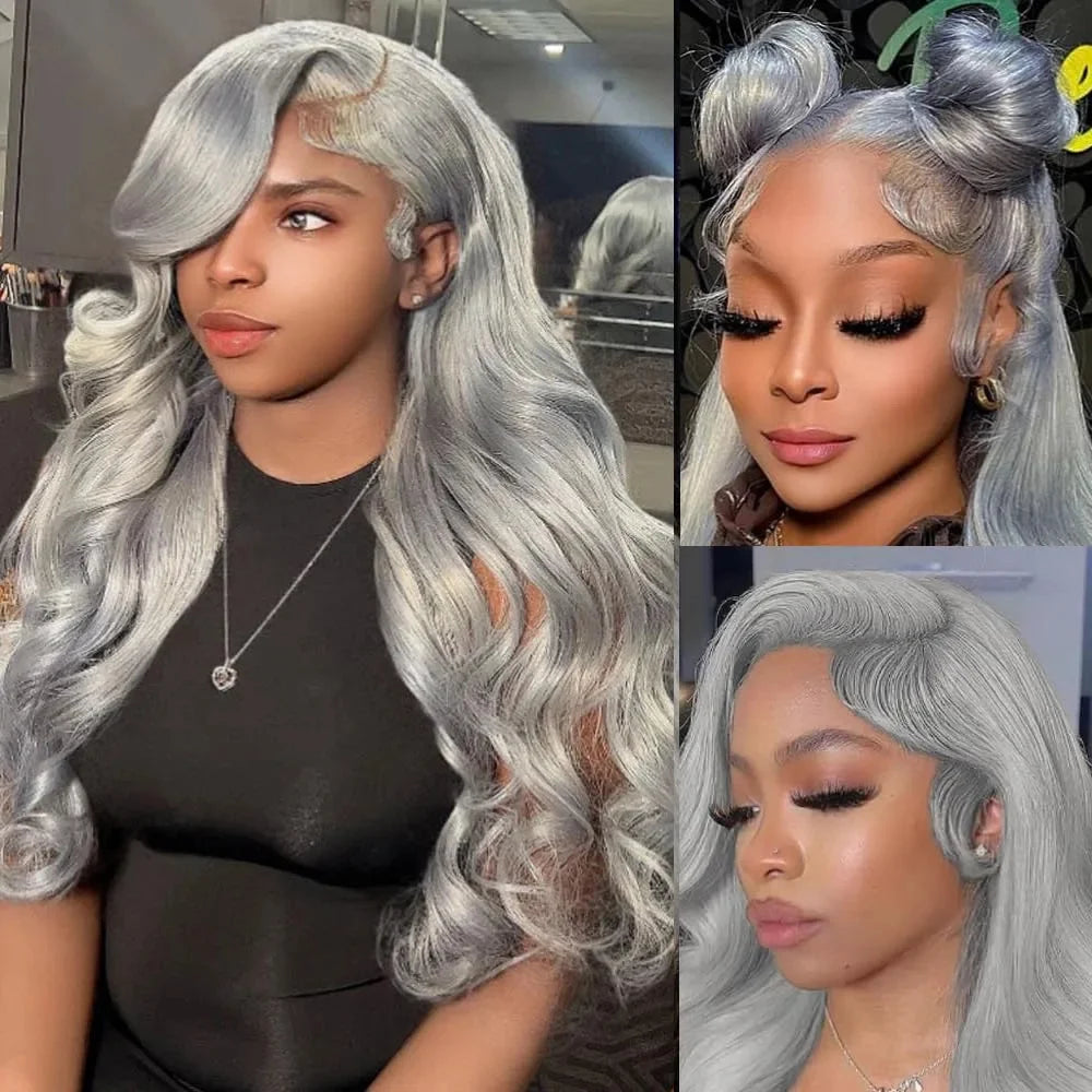 Silver Grey Body Wave HD Lace 13X6 Human Hair 13X4 Transparent Lace Front Human Hair Wigs Brazilian 613 Bleach Pre Plucked Wigs