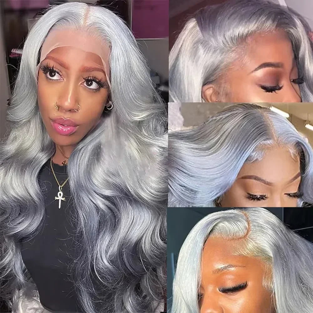 Silver Grey Body Wave HD Lace 13X6 Human Hair 13X4 Transparent Lace Front Human Hair Wigs Brazilian 613 Bleach Pre Plucked Wigs