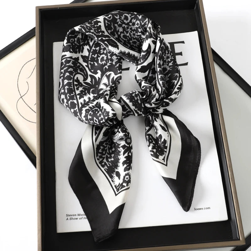 Luxury Brand 2023 Silk Square Scarf Women Cat Neck Hair Tie Band Beach Hijab Kerchief Head Headbands Bandana Female Foulard 70Cm