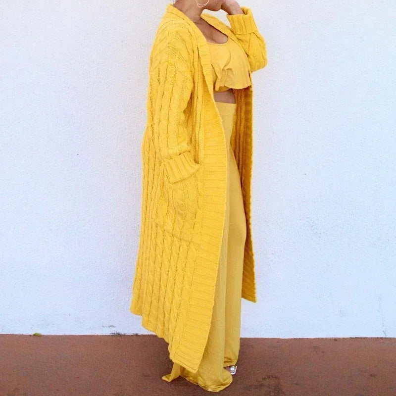 Long Cardigan Women Jacket Autumn Kintted Winter Green Crochet Loose Long Sleeve Spring Sweater Warm Jumper Causal Cardigans