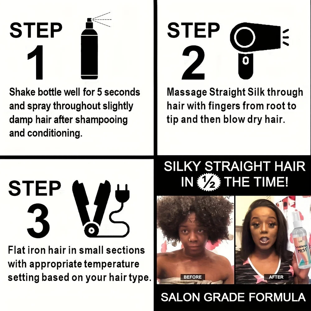 HAIR SILKENING SPRAY Silk Therapy Thermal Shield,Tthermal-Pressing Product That Polishes, Silkens, and Smooths Curly Texture