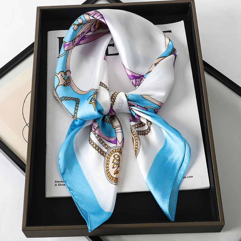 Luxury Brand 2023 Silk Square Scarf Women Cat Neck Hair Tie Band Beach Hijab Kerchief Head Headbands Bandana Female Foulard 70Cm