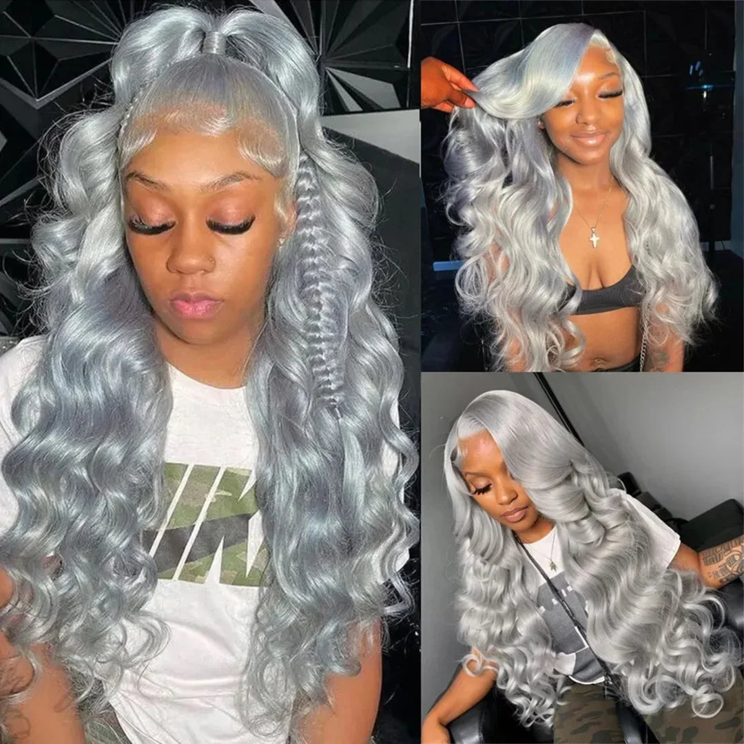 Silver Grey Body Wave HD Lace 13X6 Human Hair 13X4 Transparent Lace Front Human Hair Wigs Brazilian 613 Bleach Pre Plucked Wigs