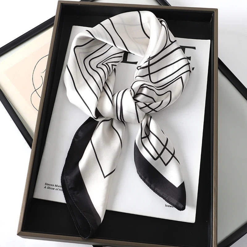 Luxury Brand 2023 Silk Square Scarf Women Cat Neck Hair Tie Band Beach Hijab Kerchief Head Headbands Bandana Female Foulard 70Cm