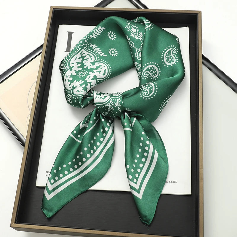 Luxury Brand 2023 Silk Square Scarf Women Cat Neck Hair Tie Band Beach Hijab Kerchief Head Headbands Bandana Female Foulard 70Cm