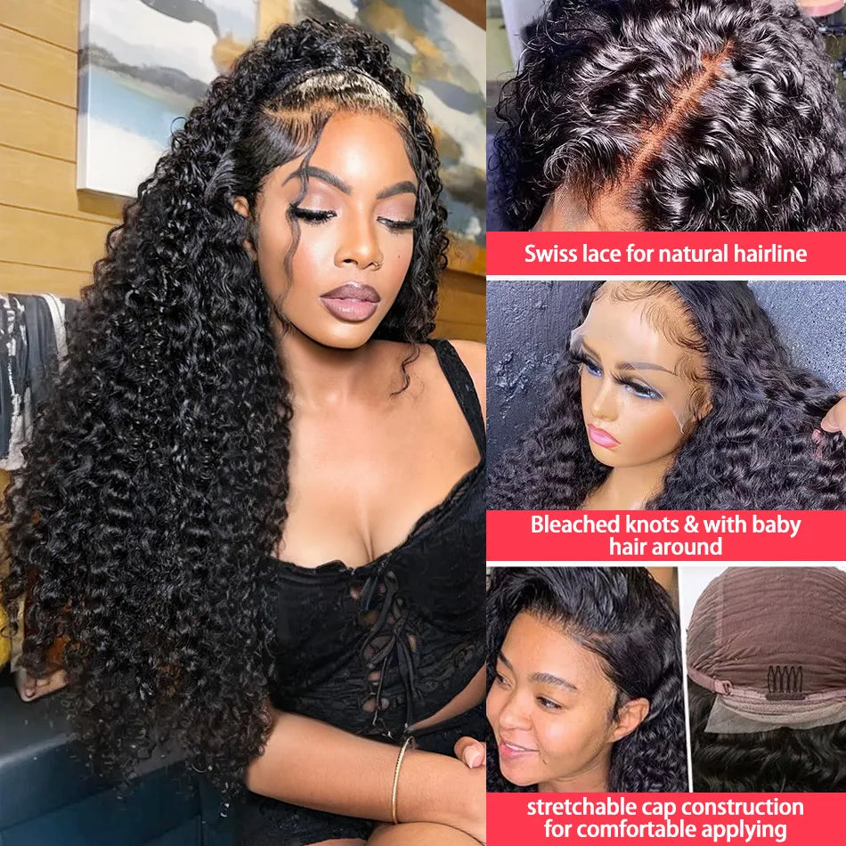Premium 100% Human Hair Lace Front Wigs - HD Deep Wave, Water Curly, and Glueless Closure Options in 30 and 40 Inches, Kinky Texture by Weargo