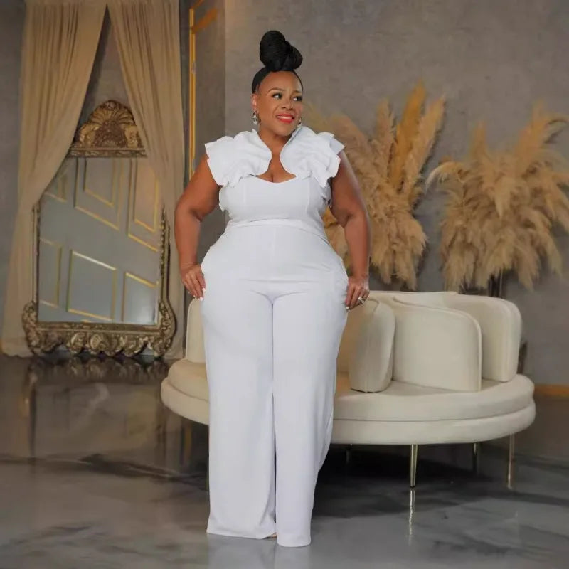 plus Size Women V-Neck Sleeveless Wide Leg Jumpsuits 2024 Streetwear Evening Party Chic Playsuits One Piece Suit Rompers