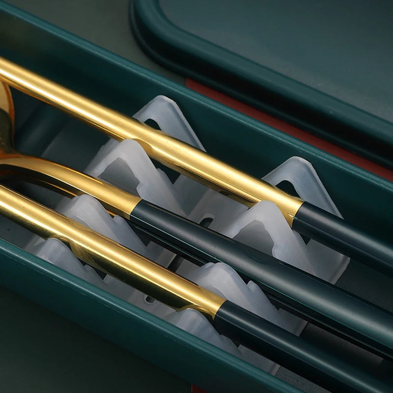 3Pcs Thin Portuguese Portable Stainless Steel Cutlery Chopsticks, Forks, Spoons, Student Home Outdoor Picnic Tableware