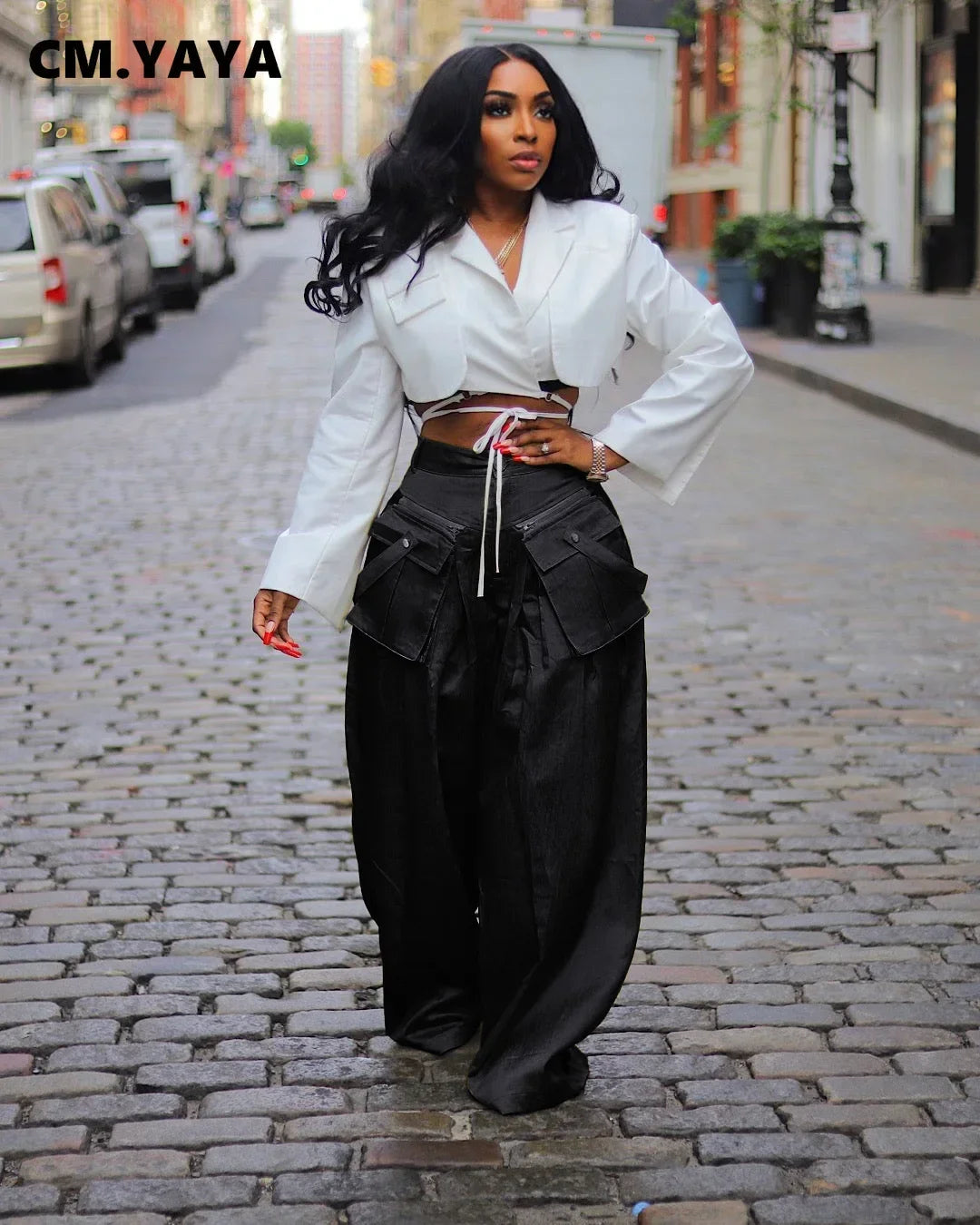 Women Detachable Pocket Zipper Fly Loose Wide Leg Pants 2024 Cargo Streetwear Safari Style Trousers