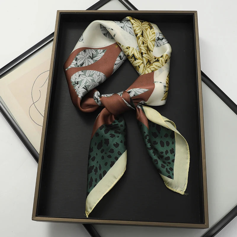 Luxury Brand 2023 Silk Square Scarf Women Cat Neck Hair Tie Band Beach Hijab Kerchief Head Headbands Bandana Female Foulard 70Cm