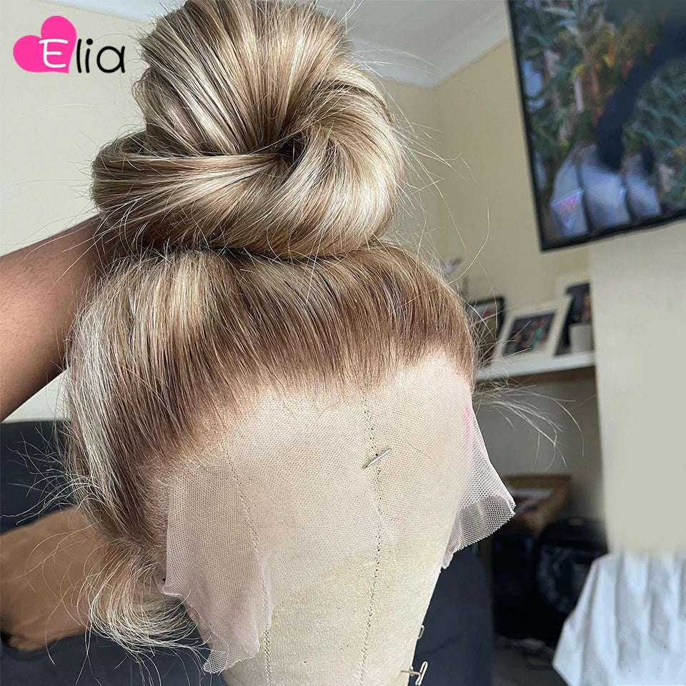 13X4 13X6 Brown Roots Highlight Wigs for Women Transparent Lace Front Wig Human Hair Preplucked Highlight 613 Lace Frontal Wig