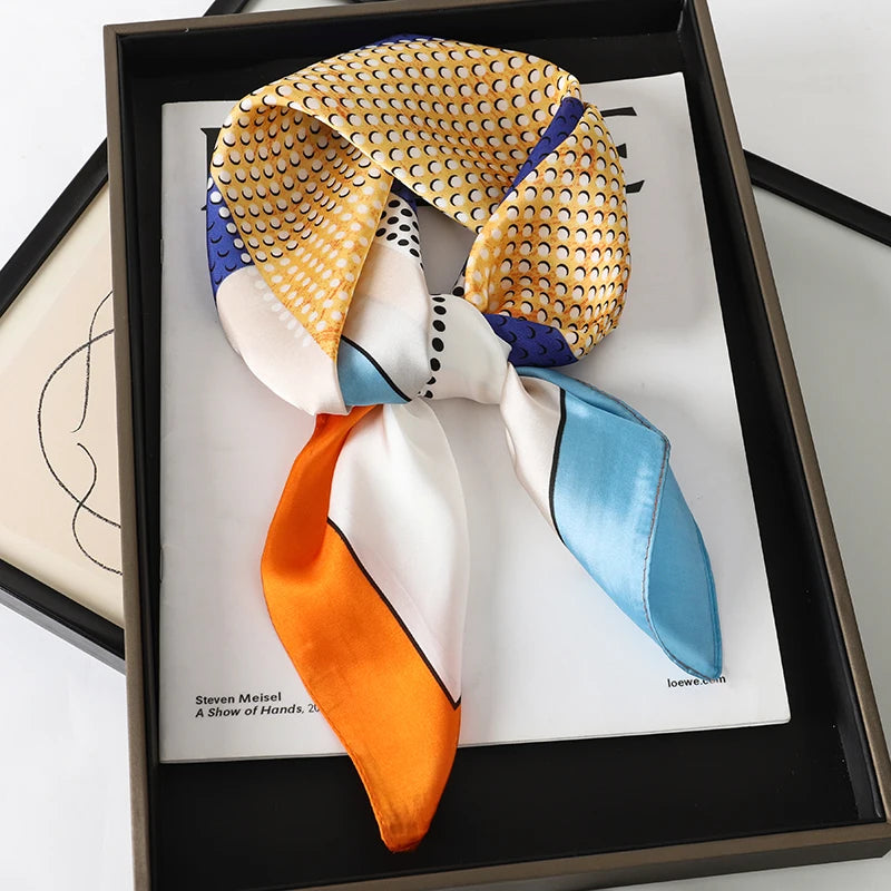 Luxury Brand 2023 Silk Square Scarf Women Cat Neck Hair Tie Band Beach Hijab Kerchief Head Headbands Bandana Female Foulard 70Cm