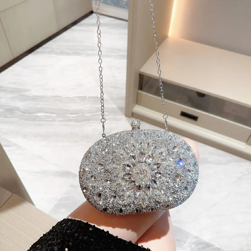 Elegant Crystal-Embellished Clutch for Women - Evening Bag for Weddings and Special Occasions