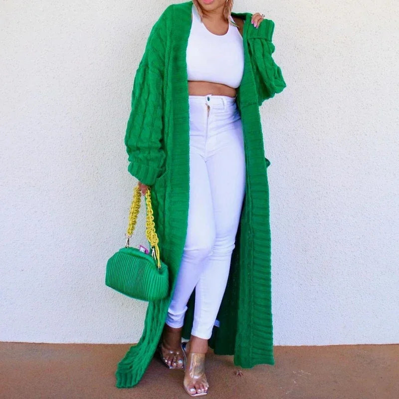 Long Cardigan Women Jacket Autumn Kintted Winter Green Crochet Loose Long Sleeve Spring Sweater Warm Jumper Causal Cardigans