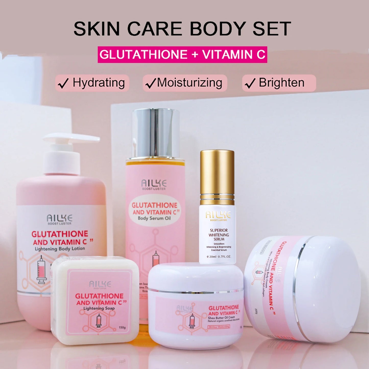 Advanced Whitening Skin Care Set with Glutathione and Vitamin C for Brighter, Smoother Skin, Dark Spot Reduction, and Deep Moisturization