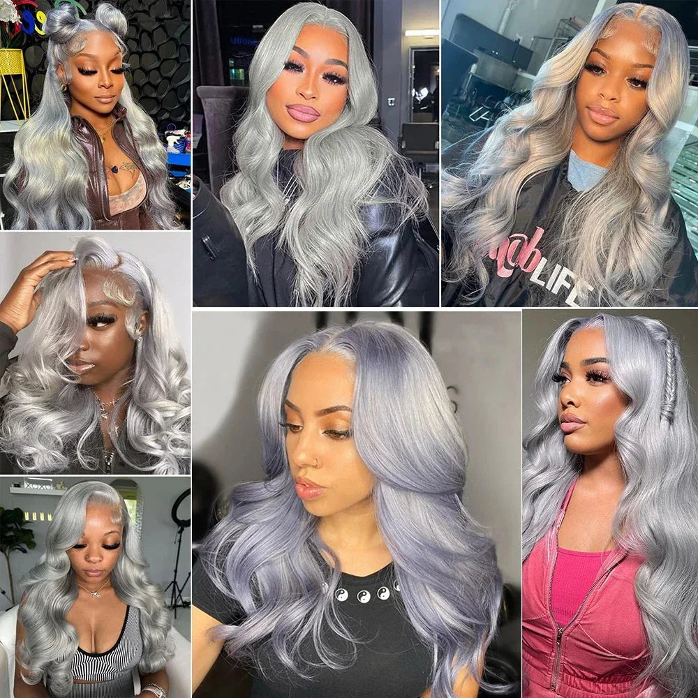 Silver Grey Body Wave HD Lace 13X6 Human Hair 13X4 Transparent Lace Front Human Hair Wigs Brazilian 613 Bleach Pre Plucked Wigs