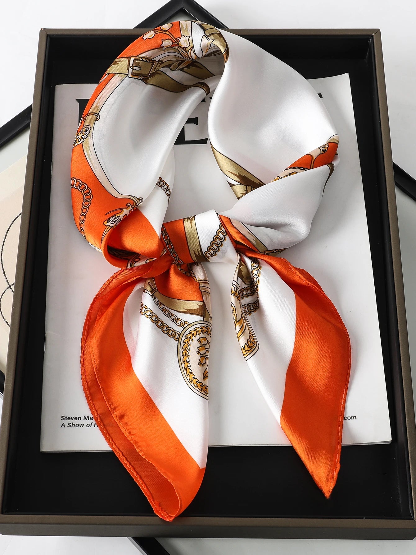 Luxury Brand 2023 Silk Square Scarf Women Cat Neck Hair Tie Band Beach Hijab Kerchief Head Headbands Bandana Female Foulard 70Cm