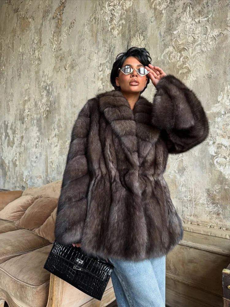 Women'S 2025 Elegant Fake Fur Jacket Fashion Winter New Sleeve Bell Lapel Long Sleeve Coat Luxury Daily High Street Lady Outwear