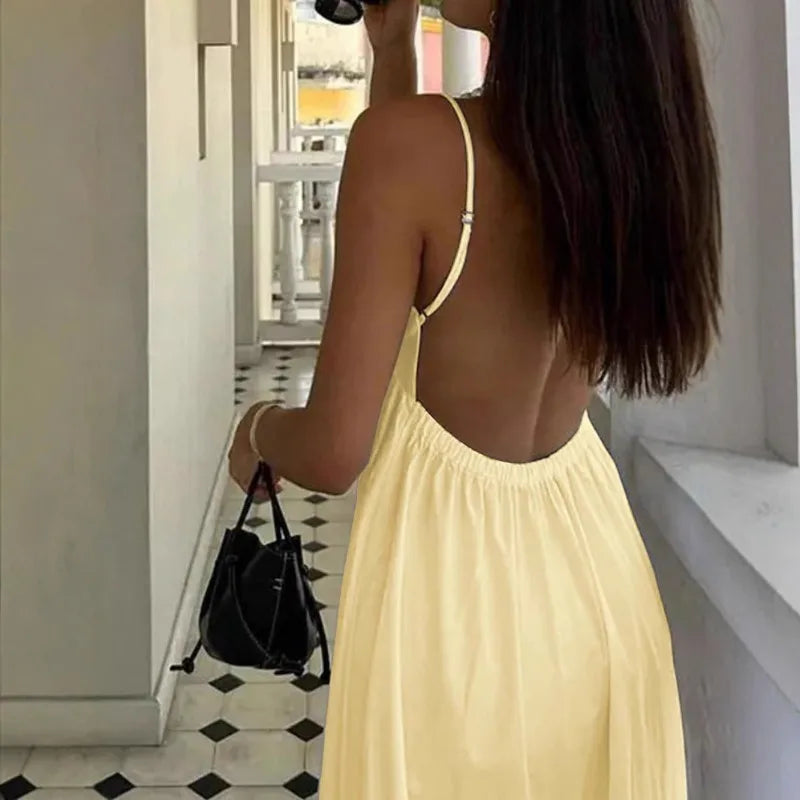 2025 Women's Summer Collection: Backless V-Neck Dresses in Solid Colors