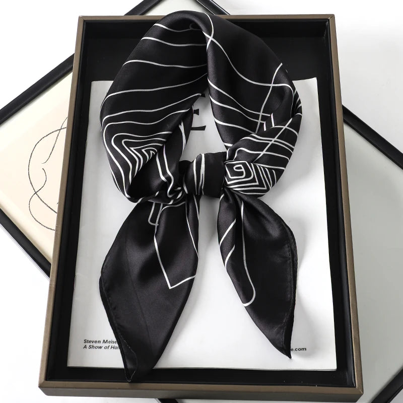 Luxury Brand 2023 Silk Square Scarf Women Cat Neck Hair Tie Band Beach Hijab Kerchief Head Headbands Bandana Female Foulard 70Cm