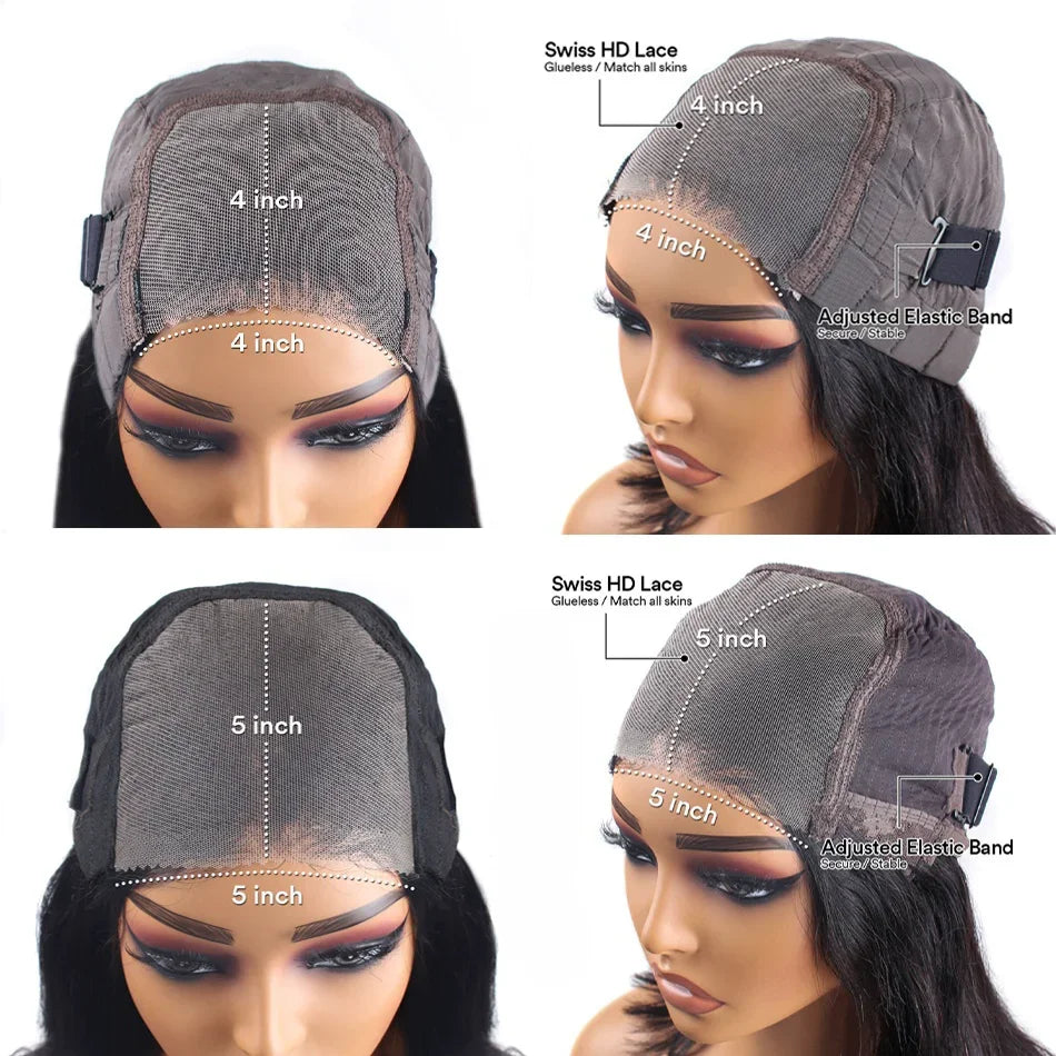 Glueless Human Hair Lace Front Wigs - Ready-to-Wear Bone Straight with 4X4 and 5X5 Pre-Cut HD Lace Closure for Women