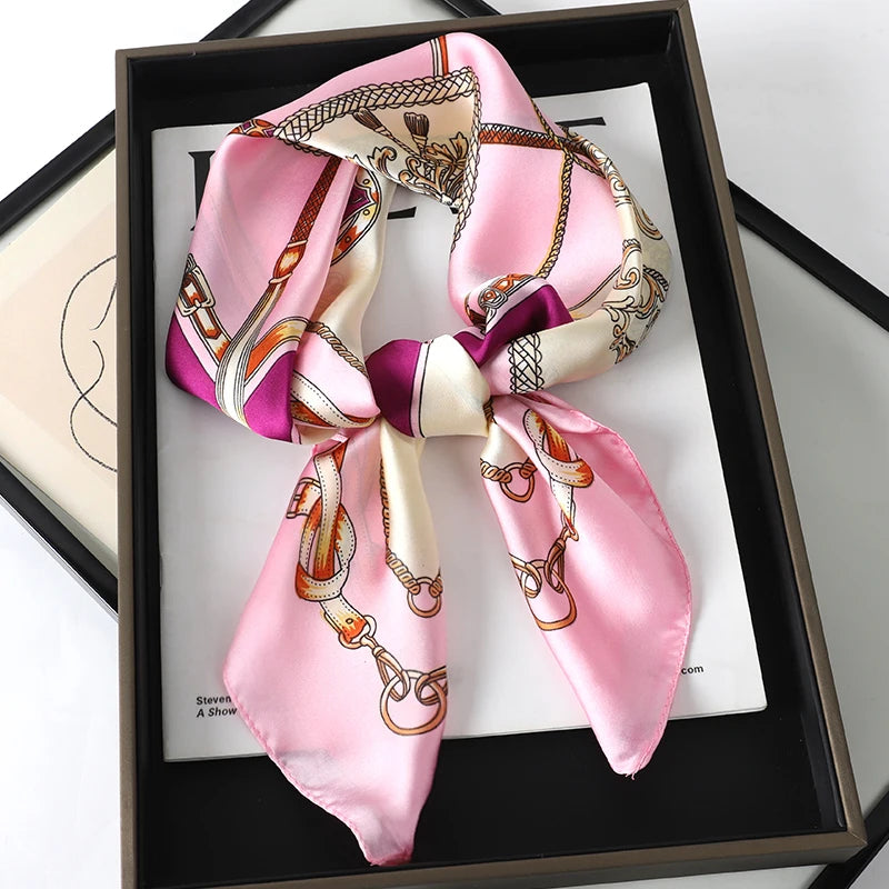 Luxury Brand 2023 Silk Square Scarf Women Cat Neck Hair Tie Band Beach Hijab Kerchief Head Headbands Bandana Female Foulard 70Cm