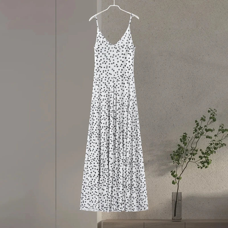 Polka Dot Sling Dress Women V Neck Sleeveless Backless High Waist Robe Female 2025 Summer Fashion Chic a Line Dresses Lady
