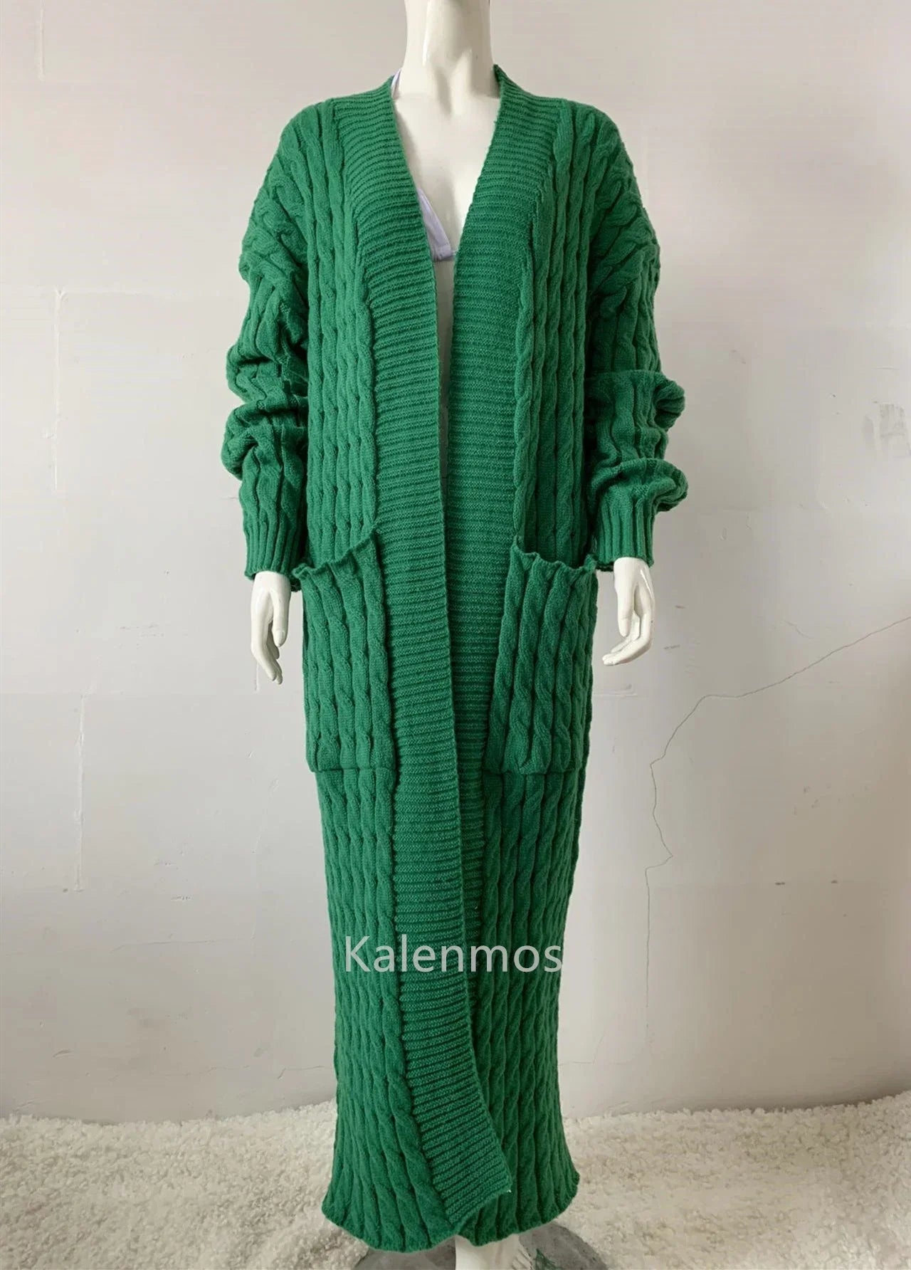Long Cardigan Women Jacket Autumn Kintted Winter Green Crochet Loose Long Sleeve Spring Sweater Warm Jumper Causal Cardigans