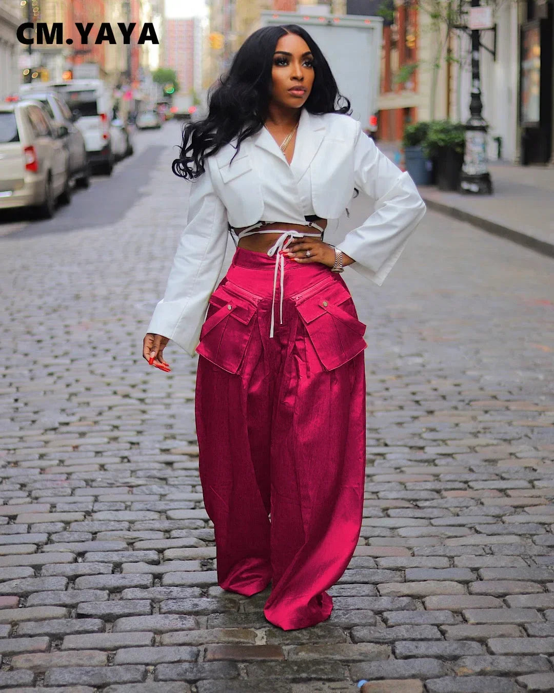 Women Detachable Pocket Zipper Fly Loose Wide Leg Pants 2024 Cargo Streetwear Safari Style Trousers