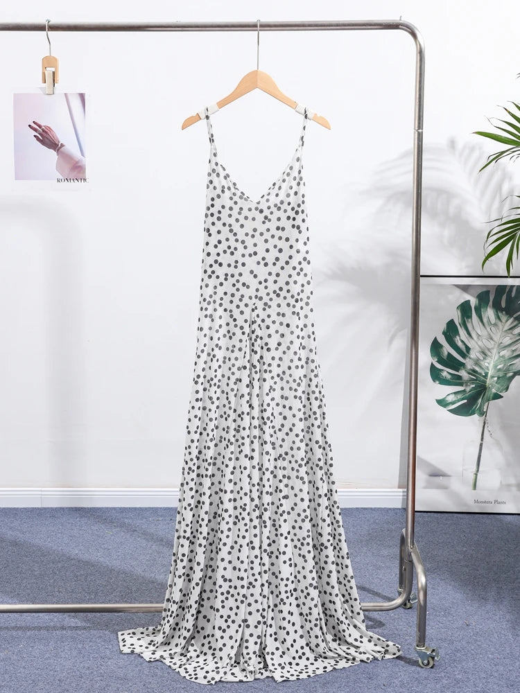 Polka Dot Sling Dress Women V Neck Sleeveless Backless High Waist Robe Female 2025 Summer Fashion Chic a Line Dresses Lady