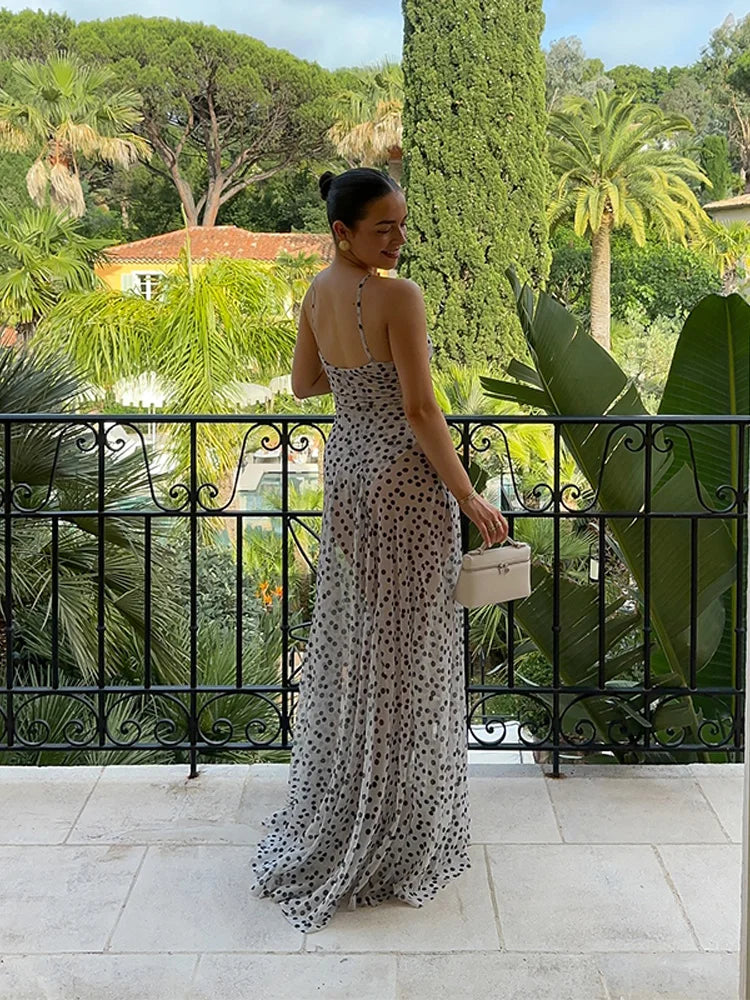 Polka Dot Sling Dress Women V Neck Sleeveless Backless High Waist Robe Female 2025 Summer Fashion Chic a Line Dresses Lady