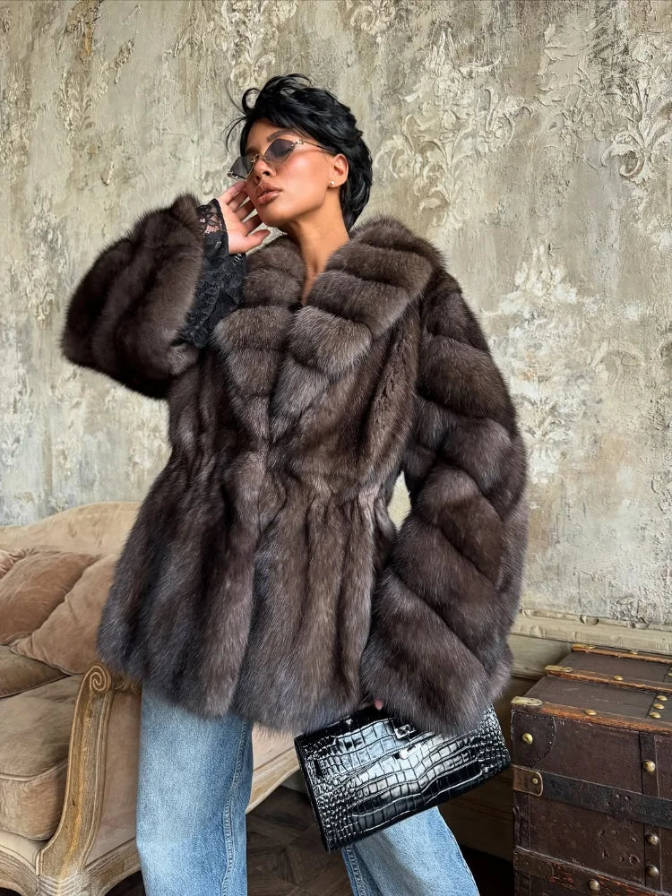 Women'S 2025 Elegant Fake Fur Jacket Fashion Winter New Sleeve Bell Lapel Long Sleeve Coat Luxury Daily High Street Lady Outwear