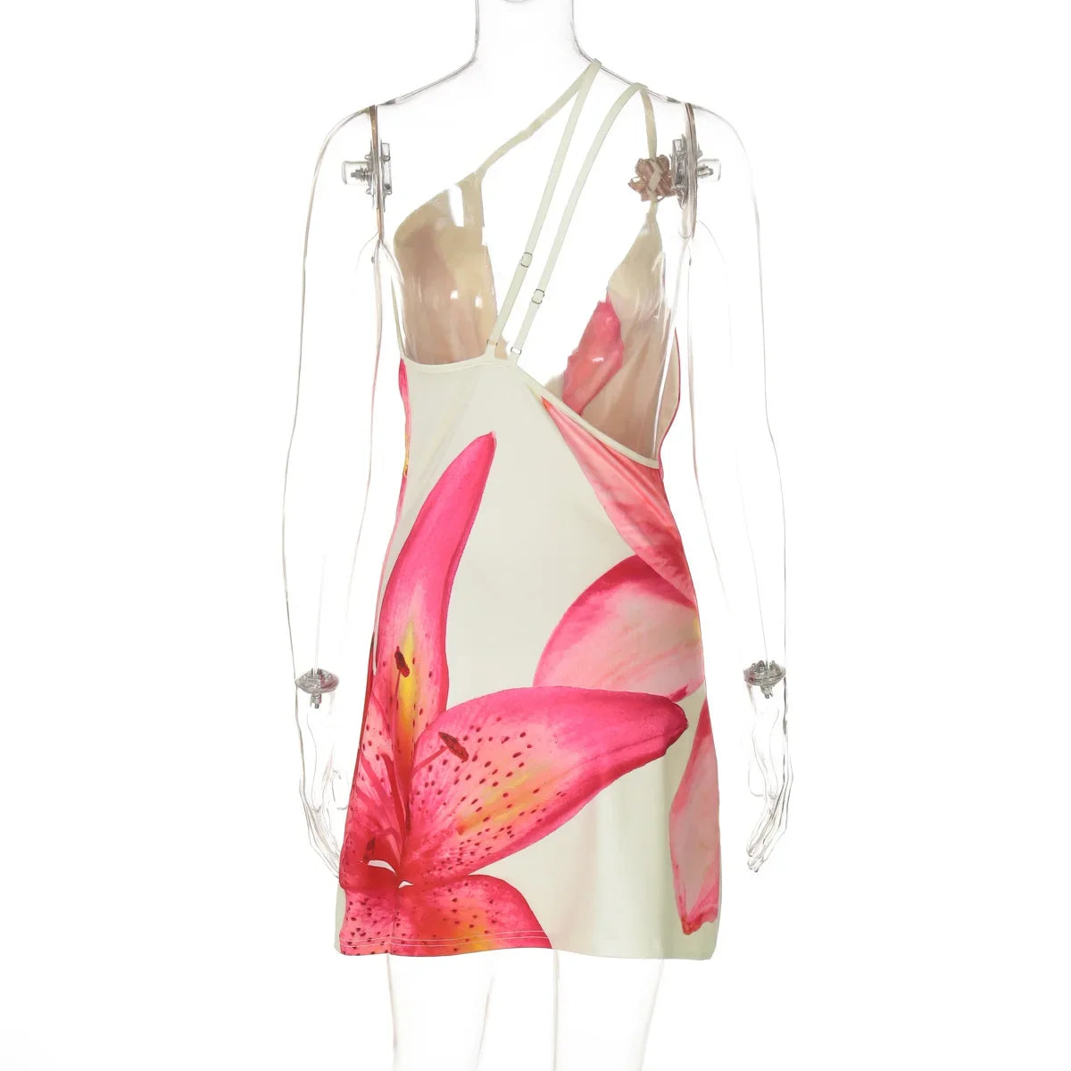 One-Shoulder Floral Print Mini Dress for Women - Summer Backless Sleeveless Bodycon Beach Vacation Outfit