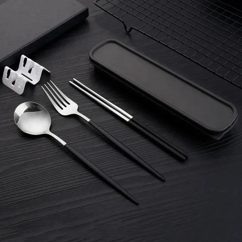 3Pcs Thin Portuguese Portable Stainless Steel Cutlery Chopsticks, Forks, Spoons, Student Home Outdoor Picnic Tableware