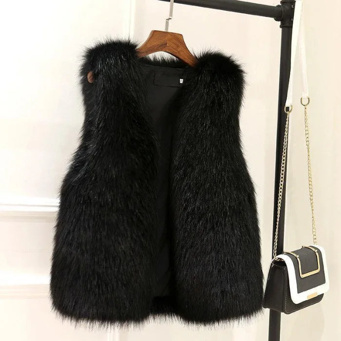 2025 Women'S Thickened Warm Fox Fur Vest Spring Autumn Outerwear Cotton Lined Versatile Slimming Faux Fur Backless Tank Top